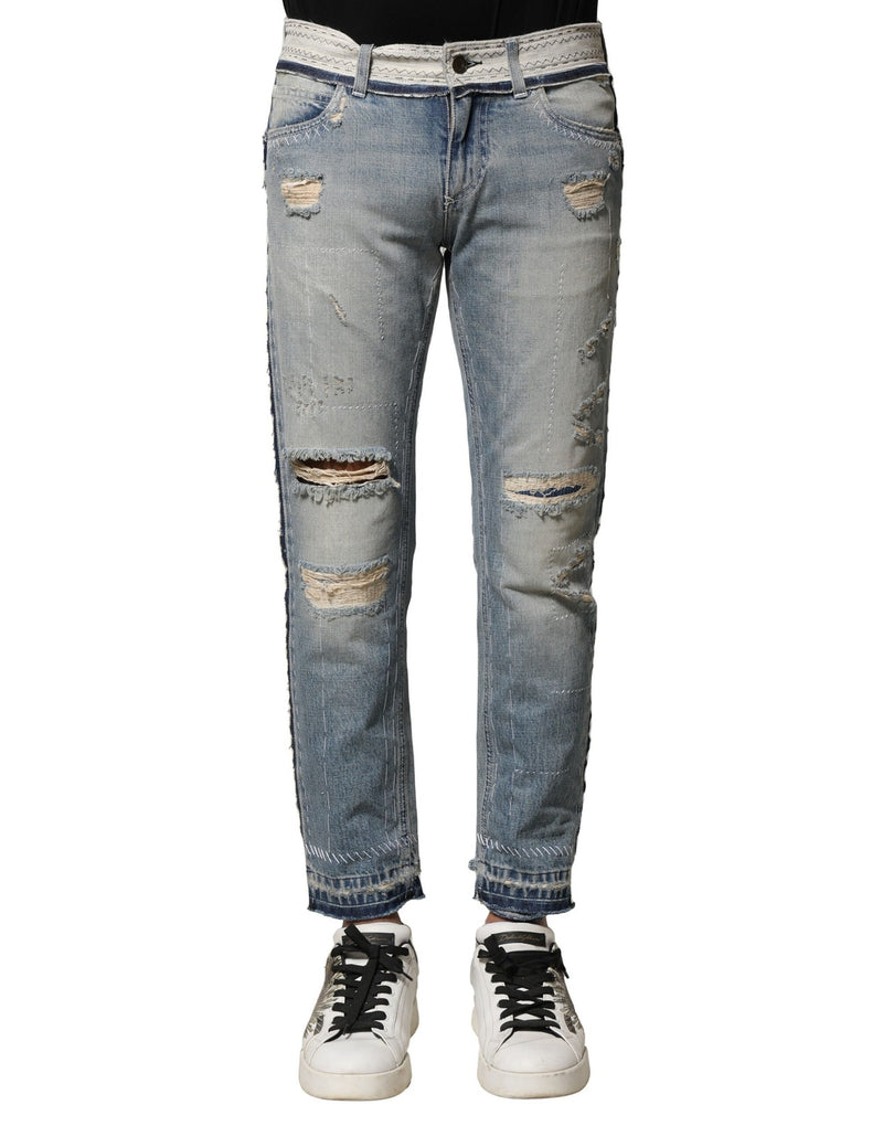 Light Blue Tattered Straight Men Denim Jeans-Dolce & Gabbana-LabelTerrace.com