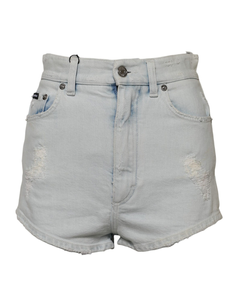 Light Blue Washed Denim Cotton Hot Pants Shorts-Dolce & Gabbana-LabelTerrace.com