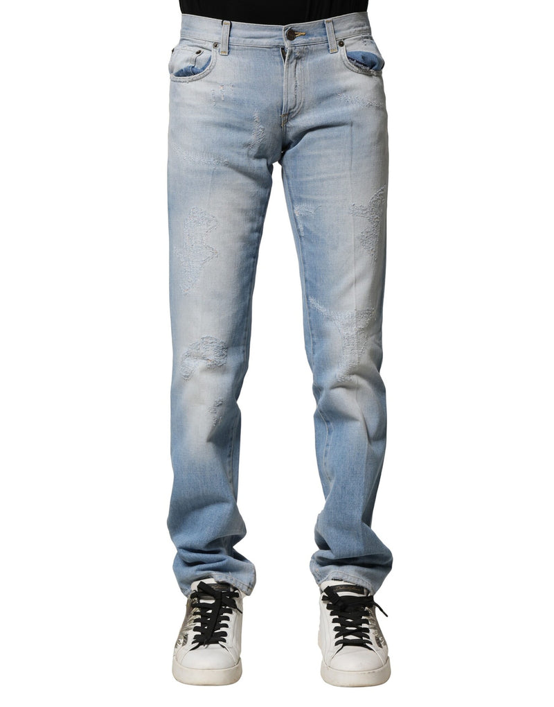 Light Blue Washed Straight Fit Denim Jeans-Dolce & Gabbana-LabelTerrace.com
