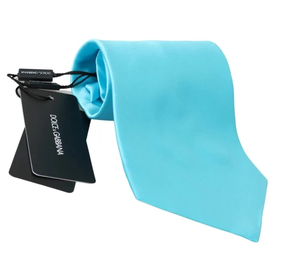 Light Blue Wide Mens Necktie Accessory 100% Silk Tie-Dolce & Gabbana-LabelTerrace.com