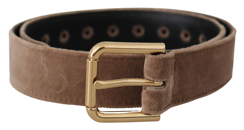 Light Brown Velvet Gold Tone Logo Metal Buckle Belt-Dolce & Gabbana-LabelTerrace.com