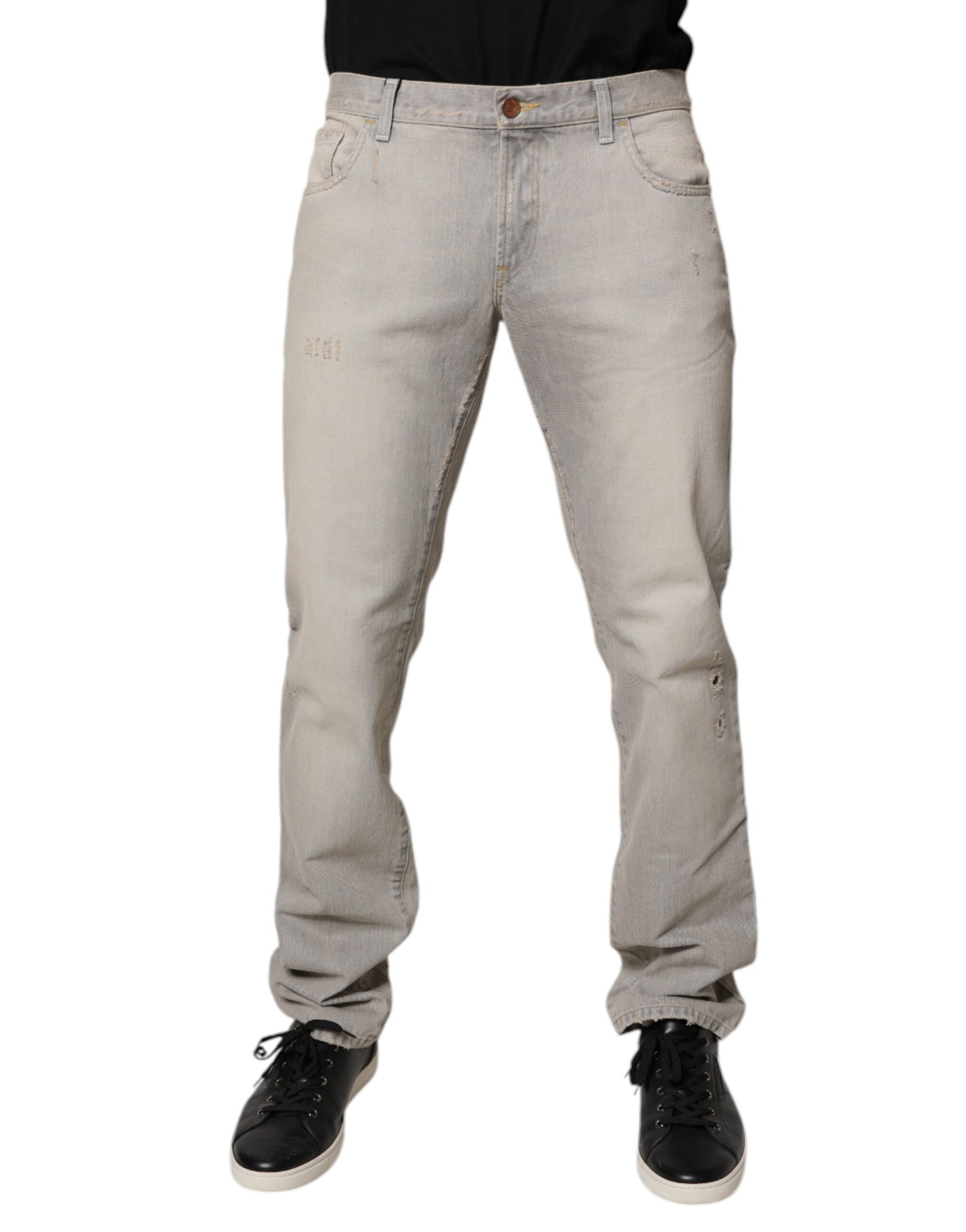 Light Gray Cotton Skinny Denim Jeans-Dolce & Gabbana-LabelTerrace.com