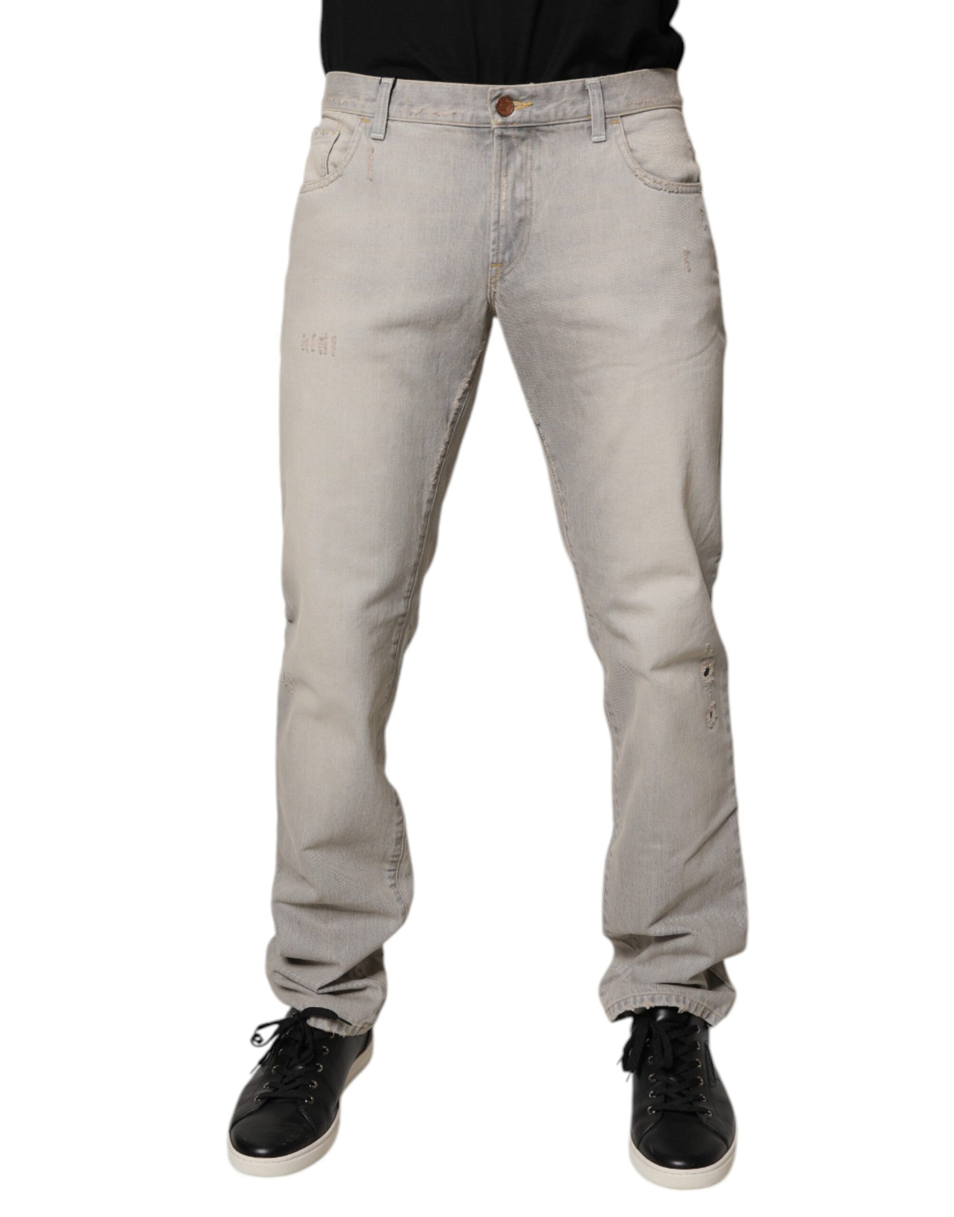 Light Gray Cotton Skinny Denim Jeans-Dolce & Gabbana-LabelTerrace.com