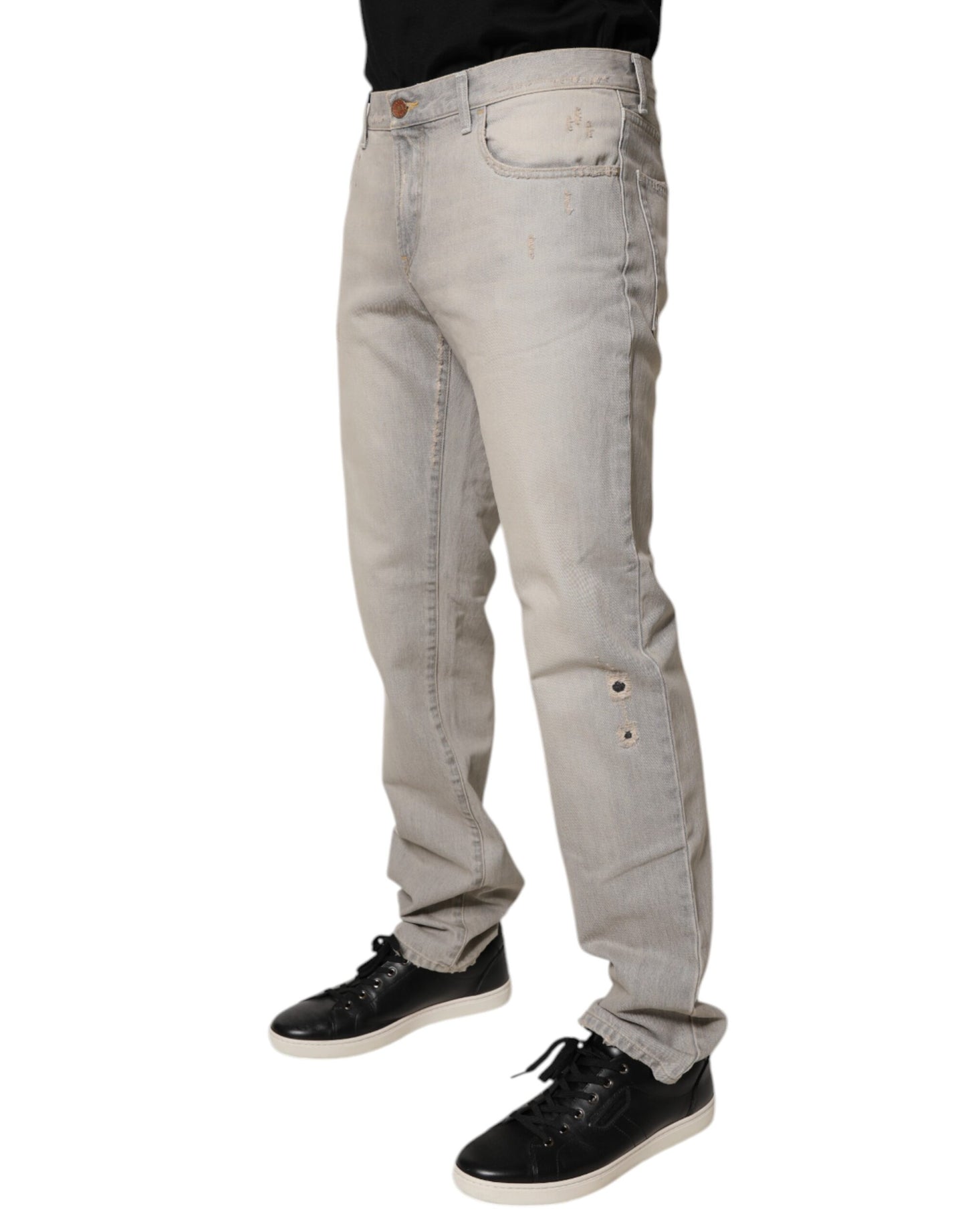 Light Gray Cotton Skinny Denim Jeans-Dolce & Gabbana-LabelTerrace.com