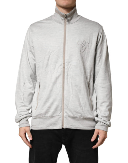 Light Gray Cotton Zipped Cardigan Sweater