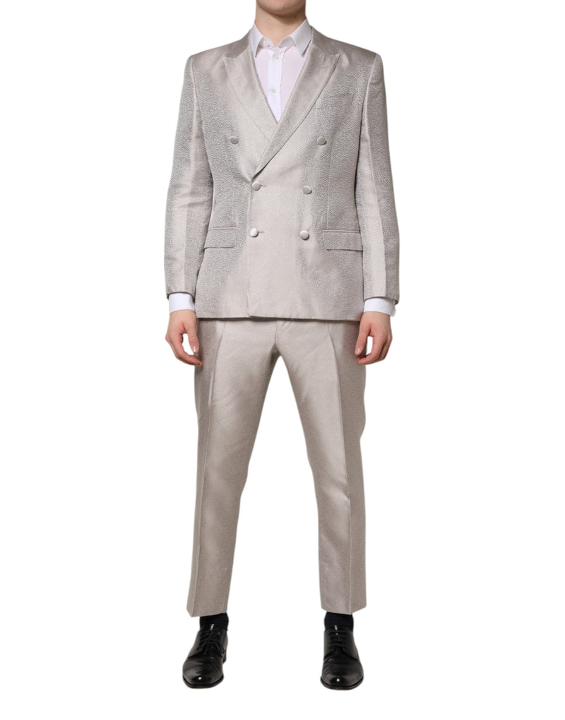 Light Gray Jacquard Silk Dotted 2 Piece Suit-Dolce & Gabbana-LabelTerrace.com
