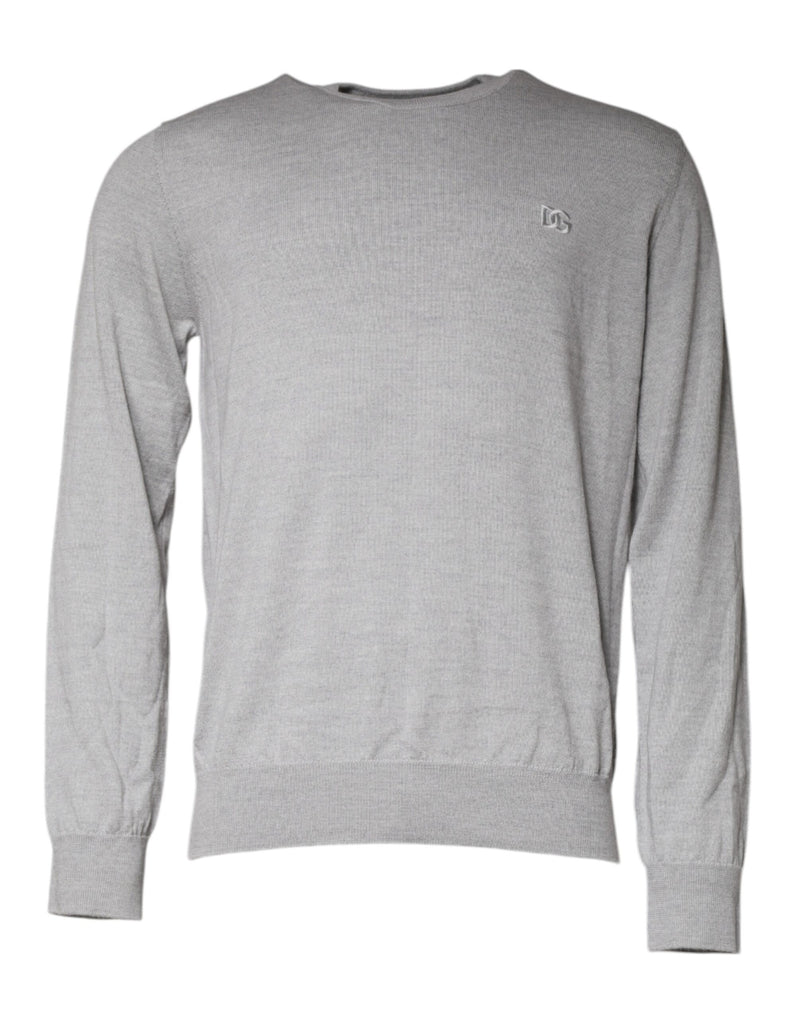 Light Gray Wool Crew Neck Pullover Sweater-Dolce & Gabbana-LabelTerrace.com