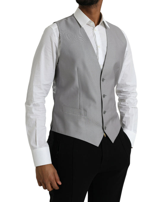 Light Gray Wool Formal Dress Waistcoat Vest-Dolce & Gabbana-LabelTerrace.com
