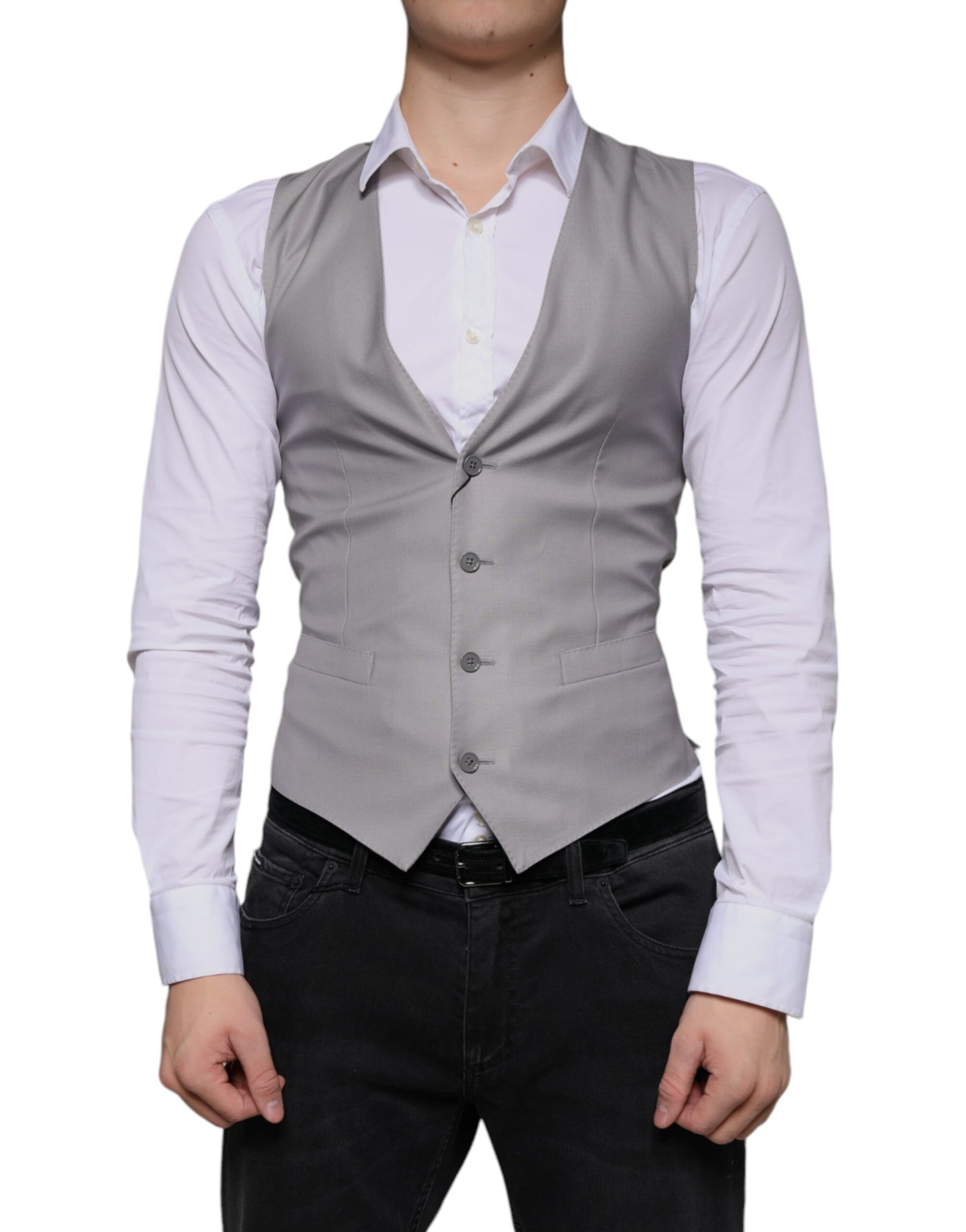 Light Gray Wool Formal Dress Waistcoat Vest-Dolce & Gabbana-LabelTerrace.com