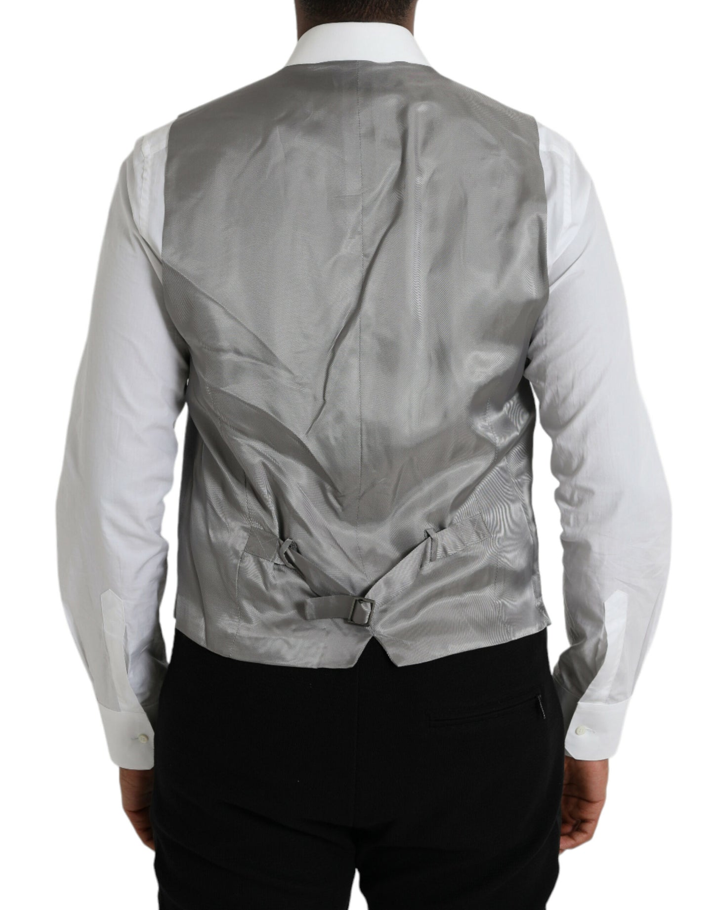 Light Gray Wool Formal Dress Waistcoat Vest-Dolce & Gabbana-LabelTerrace.com