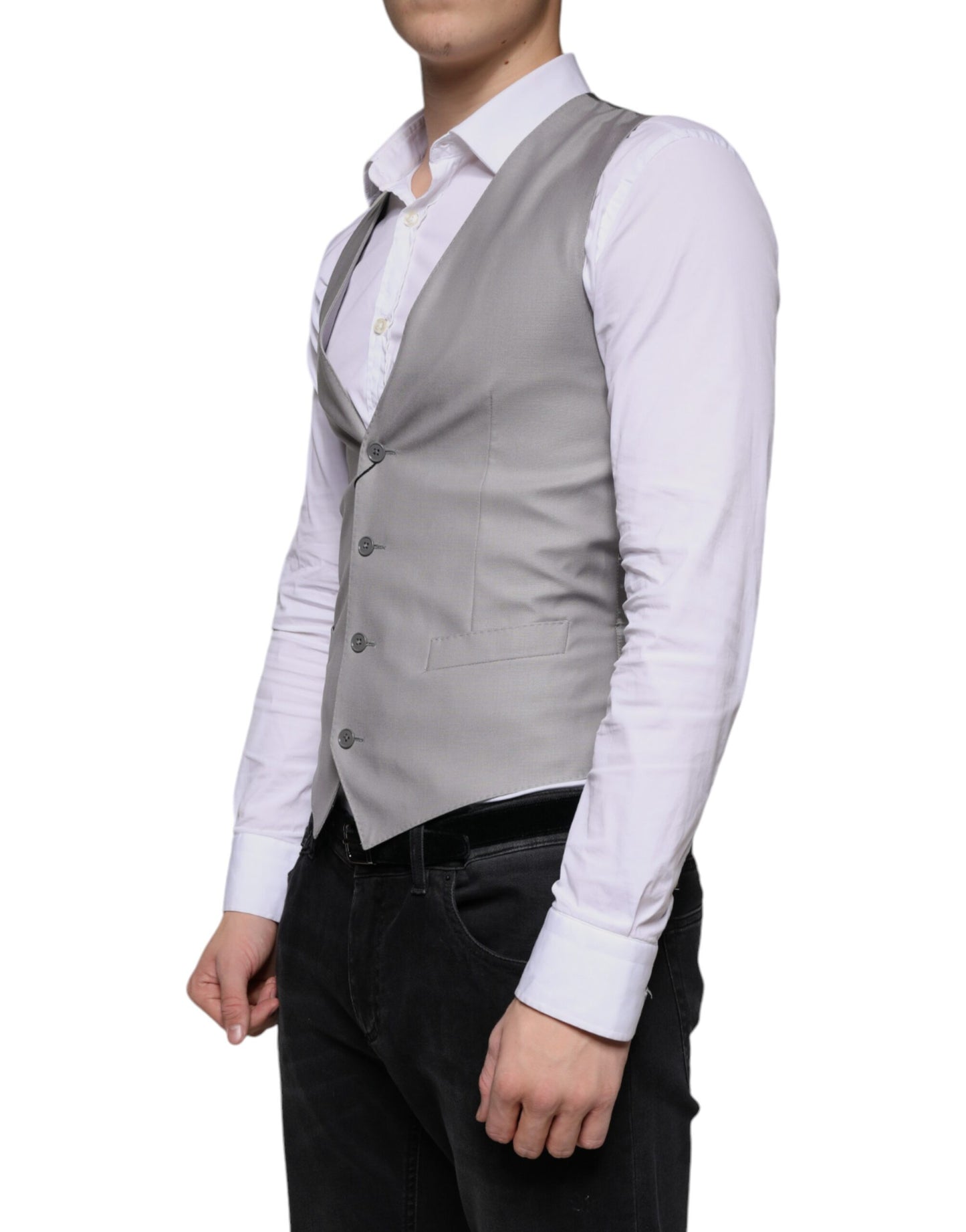 Light Gray Wool Formal Dress Waistcoat Vest-Dolce & Gabbana-LabelTerrace.com