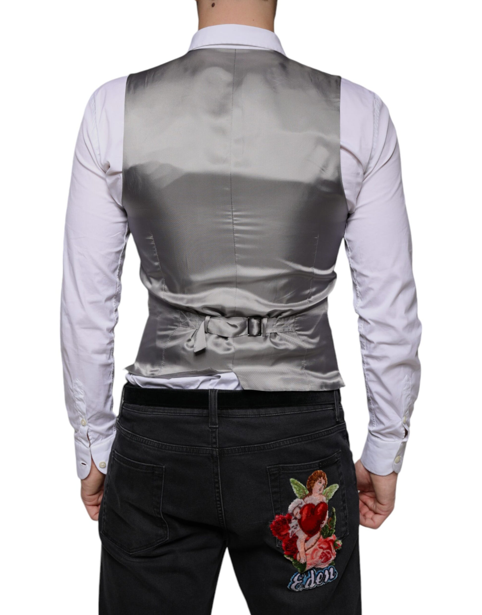 Light Gray Wool Formal Dress Waistcoat Vest-Dolce & Gabbana-LabelTerrace.com