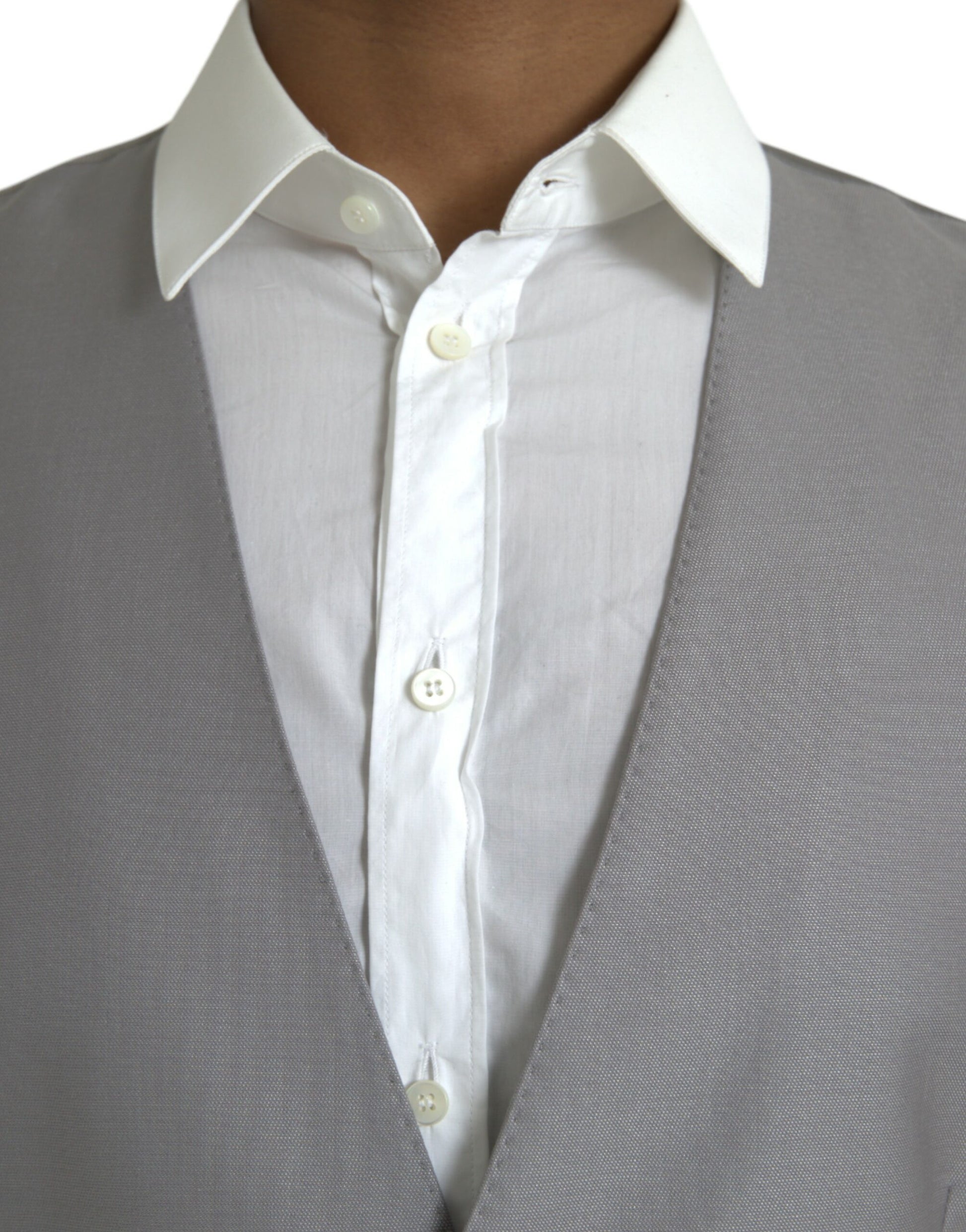 Light Gray Wool Formal Dress Waistcoat Vest-Dolce & Gabbana-LabelTerrace.com