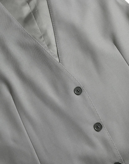 Light Gray Wool Formal Dress Waistcoat Vest-Dolce & Gabbana-LabelTerrace.com
