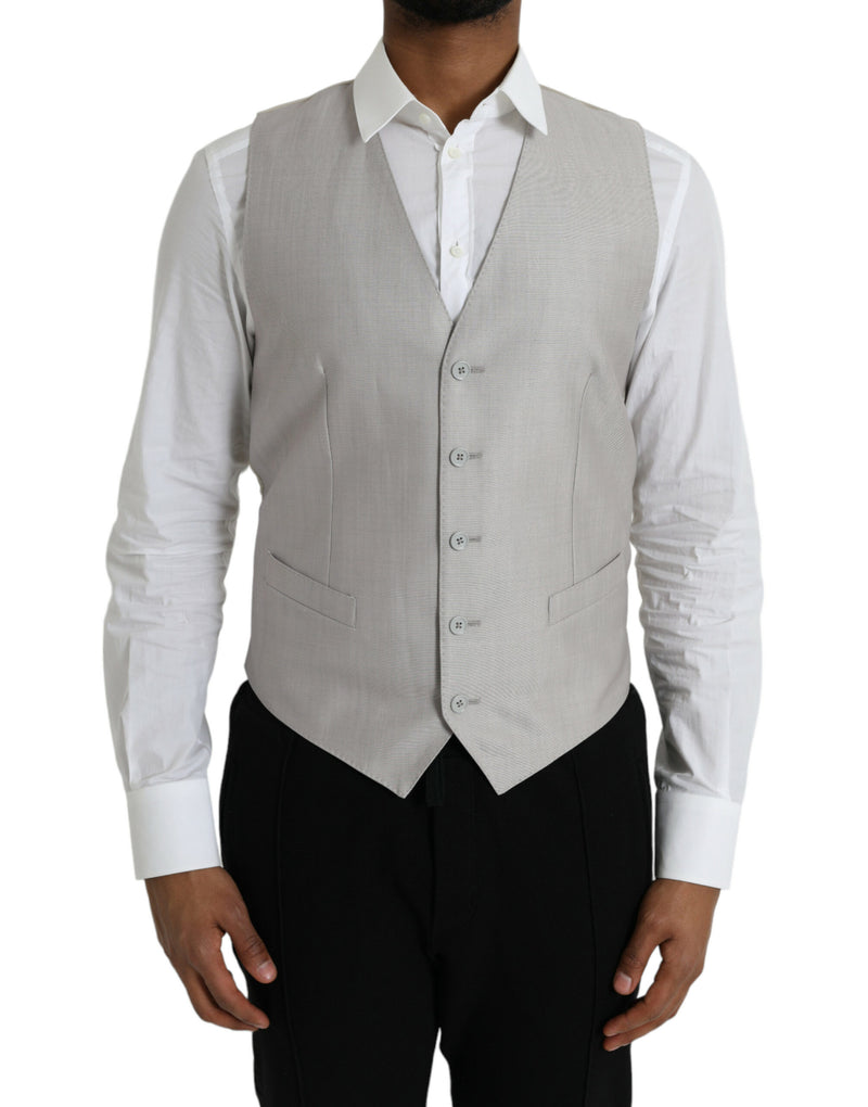Light Gray Wool Formal Dress Waistcoat Vest-Dolce & Gabbana-LabelTerrace.com