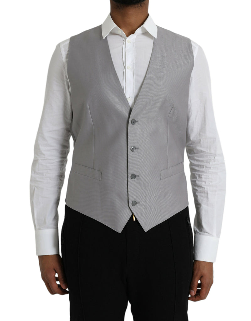 Light Gray Wool Formal Dress Waistcoat Vest-Dolce & Gabbana-LabelTerrace.com