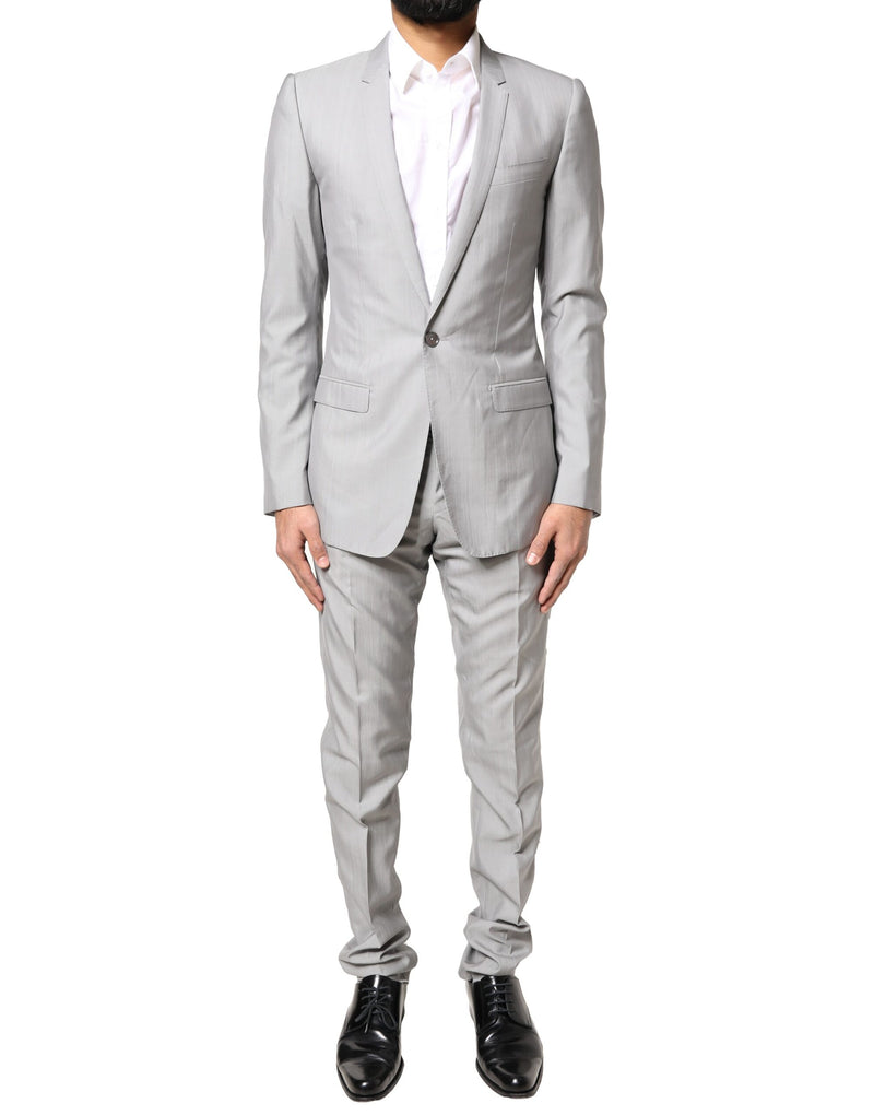 Light Gray Wool GOLD 2 Piece Formal Suit-Dolce & Gabbana-LabelTerrace.com