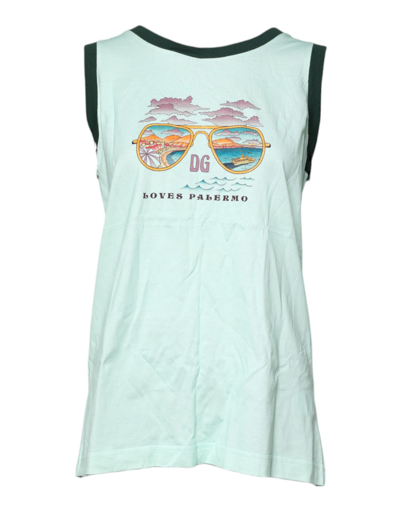 Light Green Graphic Print Sleeveless Tank T-shirt-Dolce & Gabbana-LabelTerrace.com