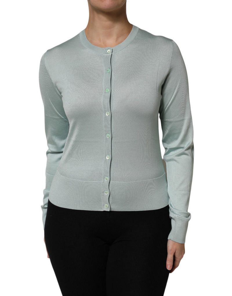 Light Green Silk Button Down Cardigan Sweater-Dolce & Gabbana-LabelTerrace.com