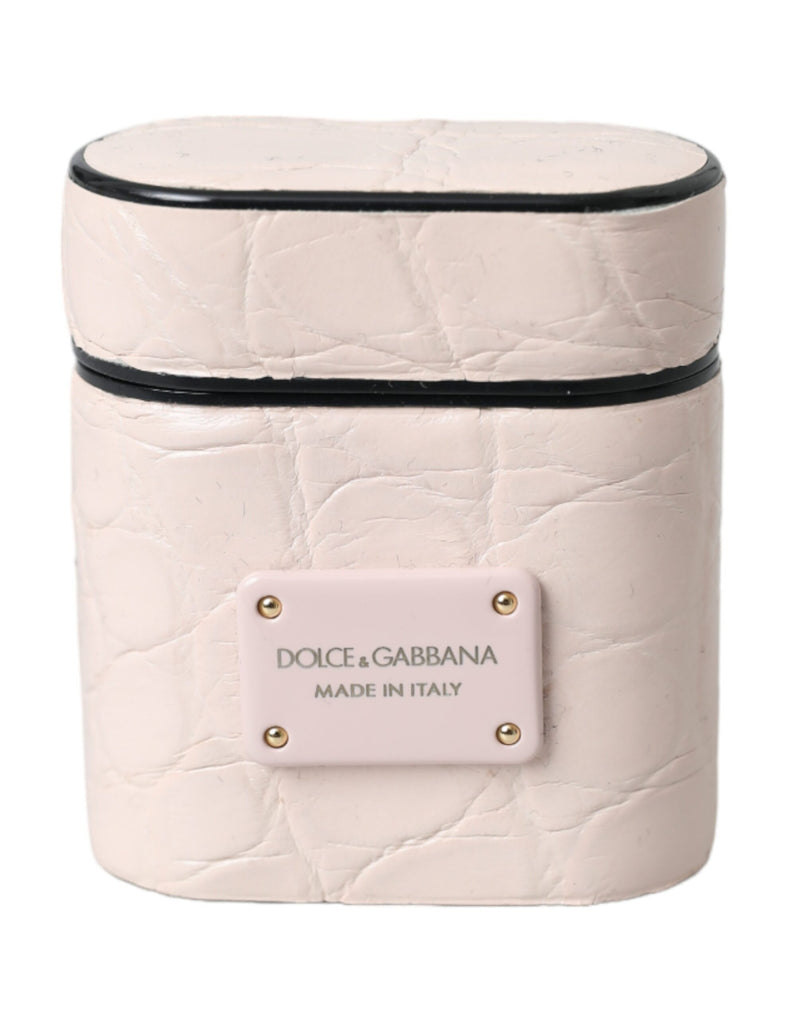 Light Pink Leather Metal Logo Plaque Airpods Case-Dolce & Gabbana-LabelTerrace.com