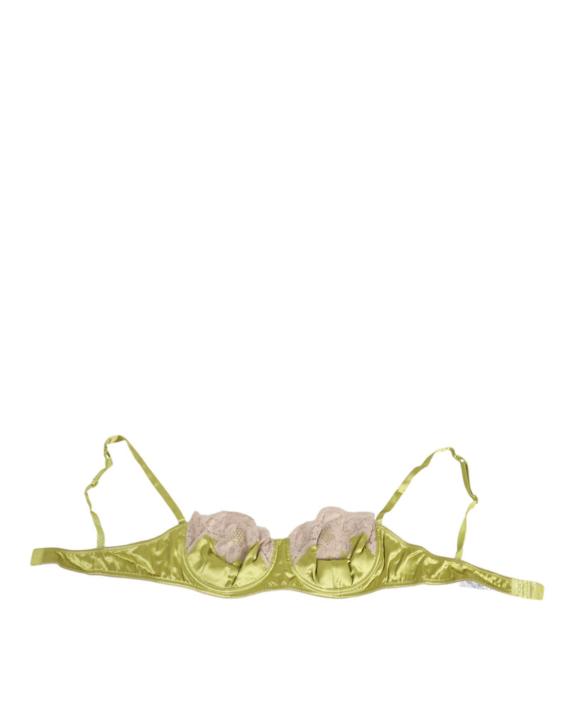 Lime Green Silk Satin Lace Padded Balconnet Underwear-Dolce & Gabbana-LabelTerrace.com