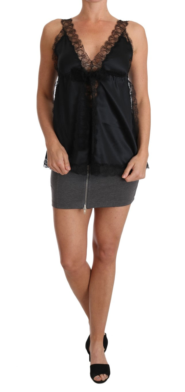 Lingerie Cami Black Lace Silk Stretch-Dolce & Gabbana-LabelTerrace.com