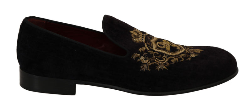 Loafers Black Velvet Gold Crown-Dolce & Gabbana-LabelTerrace.com