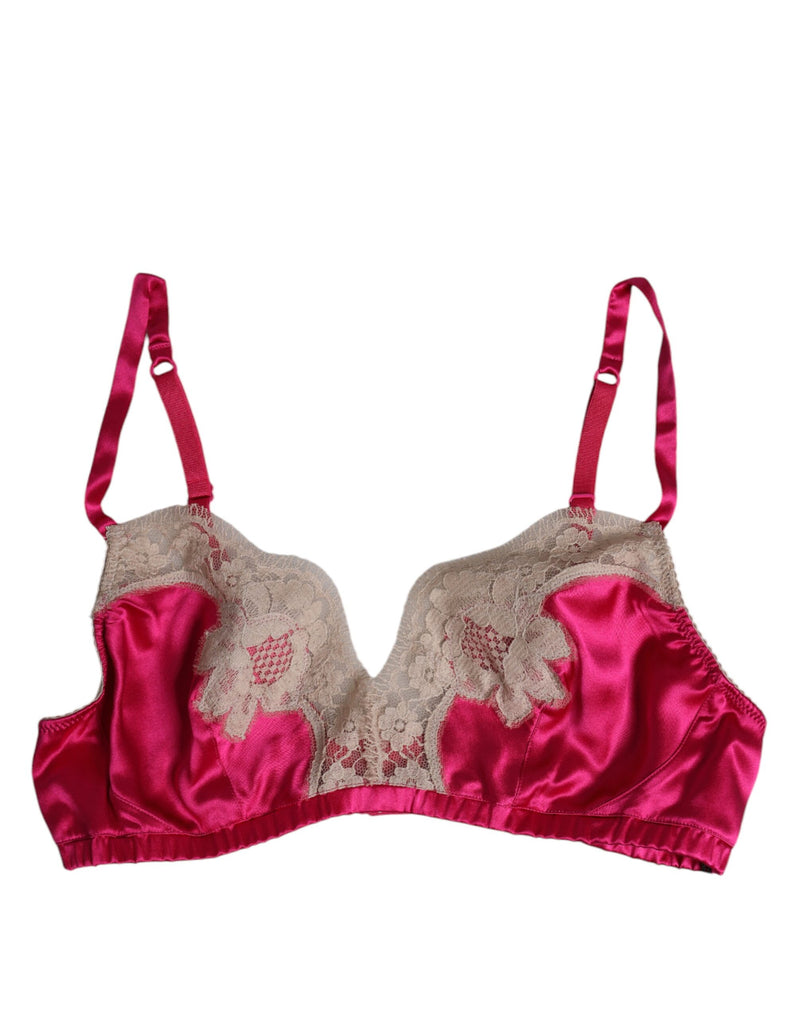 Magenta Floral Lace Silk Non Wire Bra Underwear-Dolce & Gabbana-LabelTerrace.com