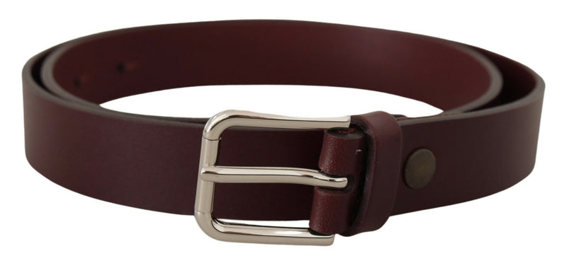 Maroon Calf Leather Silver Tone Metal Buckle Belt-Dolce & Gabbana-LabelTerrace.com