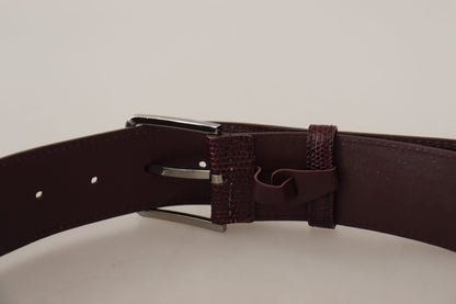 Maroon Calf Leather Wide Logo Engraved Buckle Belt