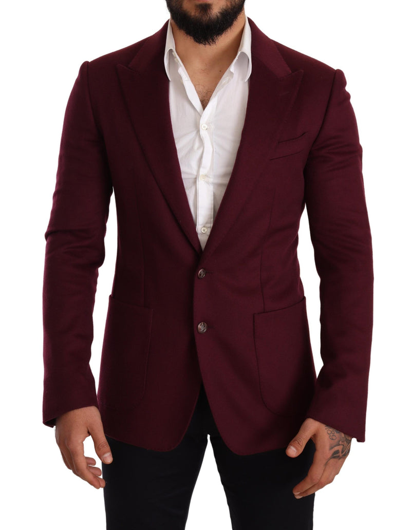 Maroon Cashmere Slim Fit Coat Jacket Blazer-Dolce & Gabbana-LabelTerrace.com