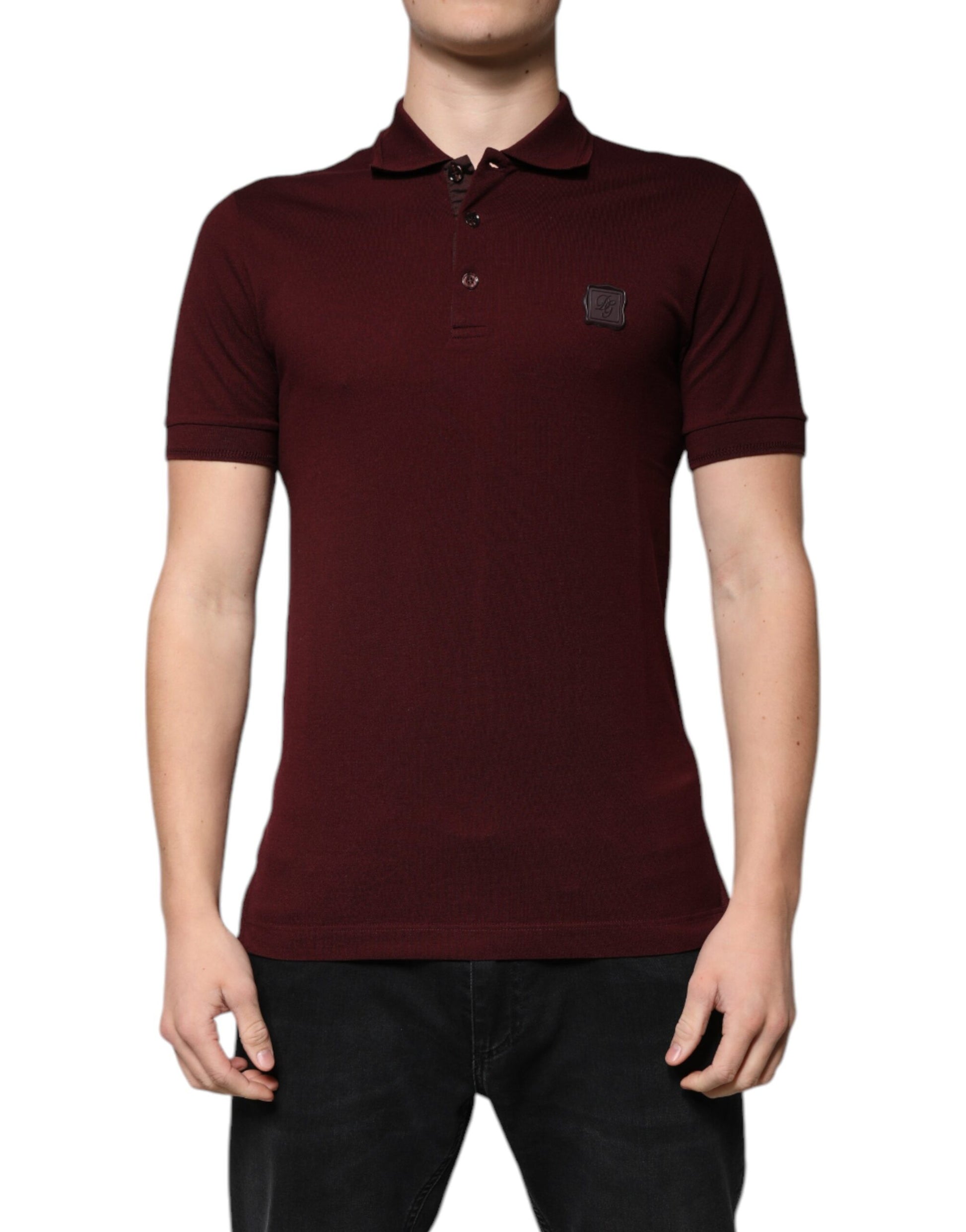 Maroon Collared Short Sleeves Polo T-shirt-Dolce & Gabbana-LabelTerrace.com