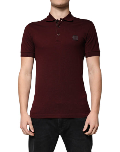 Maroon Collared Short Sleeves Polo T-shirt-Dolce & Gabbana-LabelTerrace.com