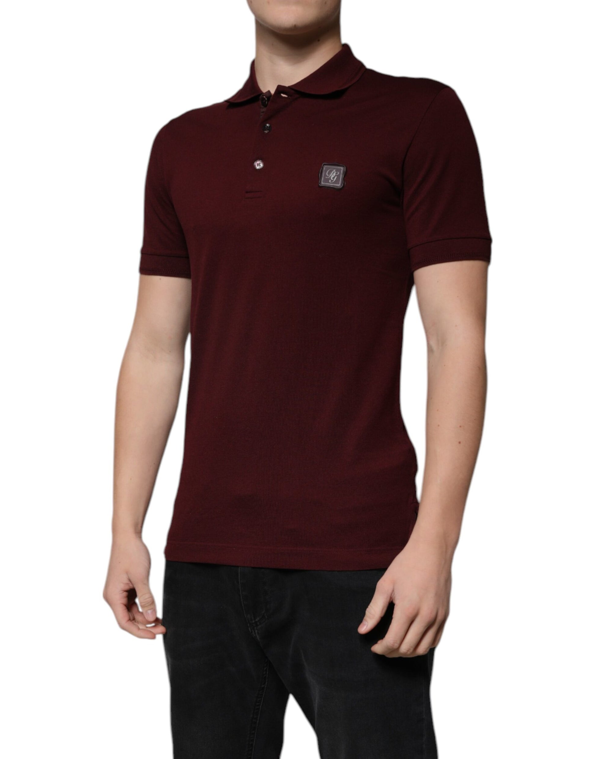 Maroon Collared Short Sleeves Polo T-shirt-Dolce & Gabbana-LabelTerrace.com