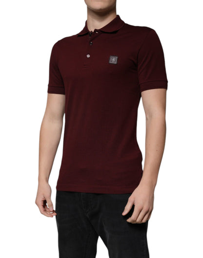 Maroon Collared Short Sleeves Polo T-shirt-Dolce & Gabbana-LabelTerrace.com