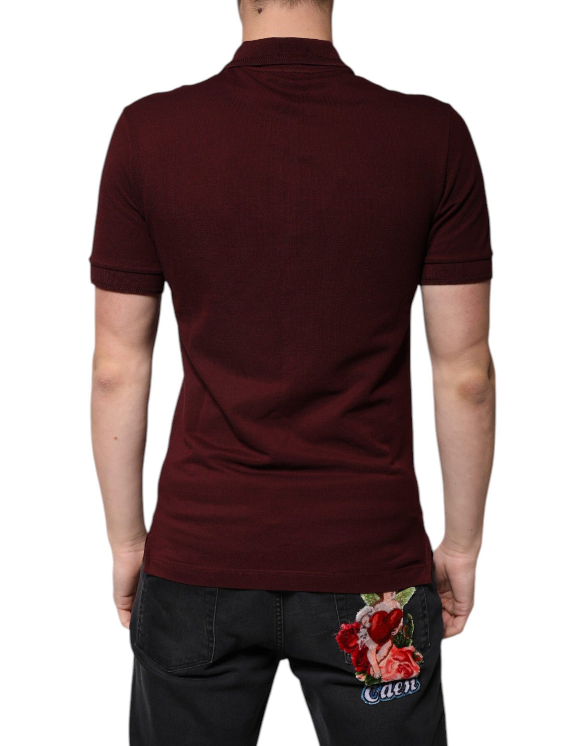 Maroon Collared Short Sleeves Polo T-shirt-Dolce & Gabbana-LabelTerrace.com