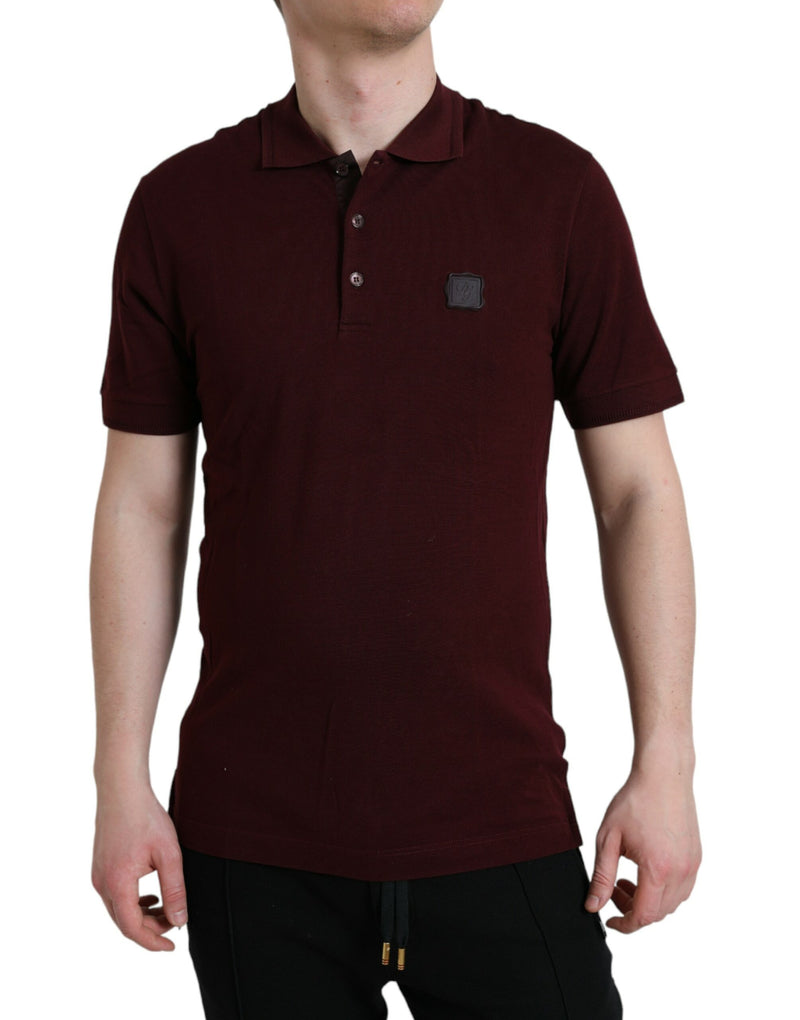 Maroon Collared Short Sleeves Polo T-shirt-Dolce & Gabbana-LabelTerrace.com