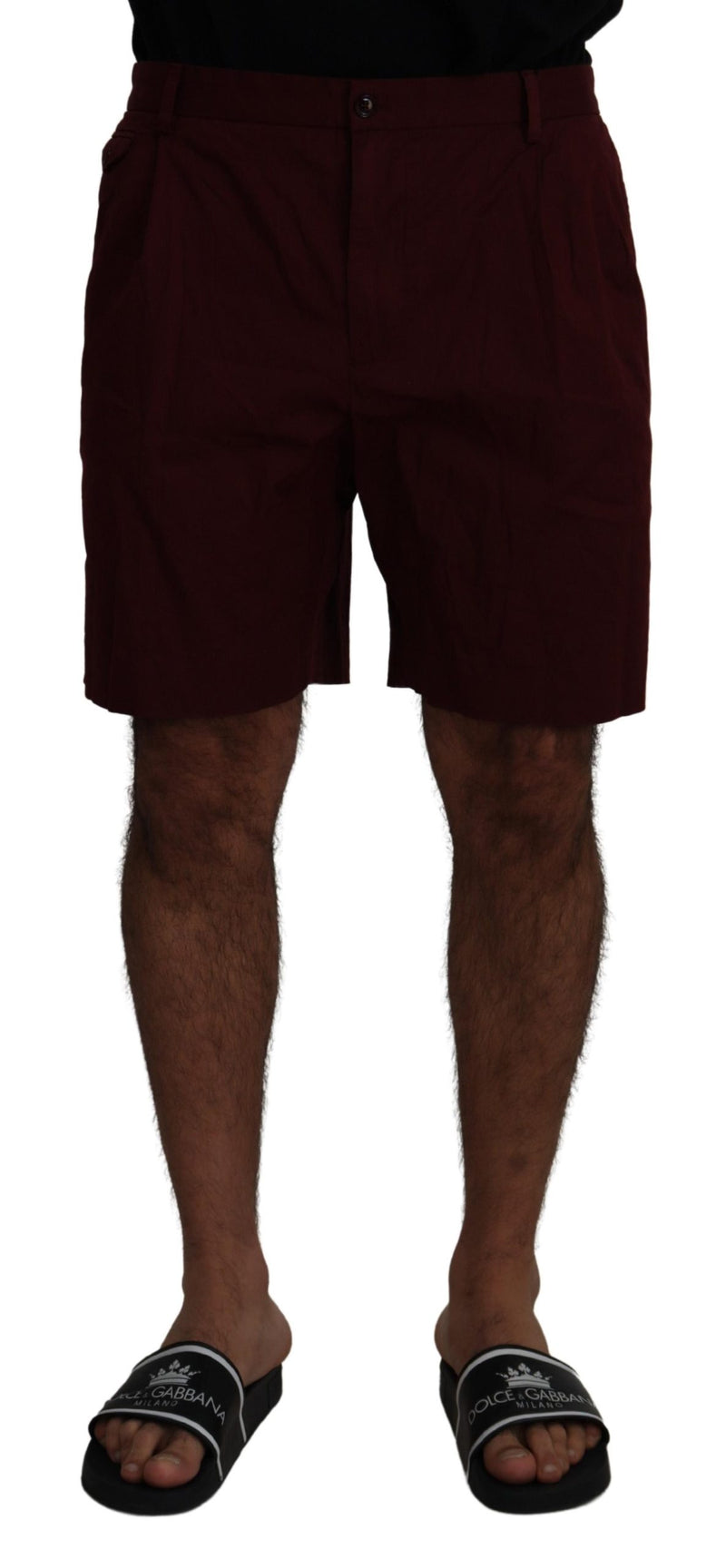 Maroon Cotton Bermuda Casual Shorts-Dolce & Gabbana-LabelTerrace.com