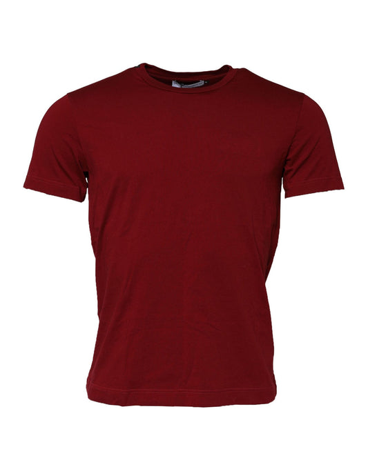 Maroon Cotton Crew Neck Short Sleeves T-Shirt-Dolce & Gabbana-LabelTerrace.com