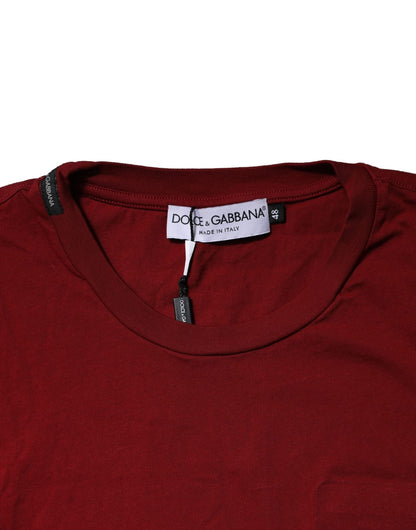 Maroon Cotton Crew Neck Short Sleeves T-Shirt-Dolce & Gabbana-LabelTerrace.com