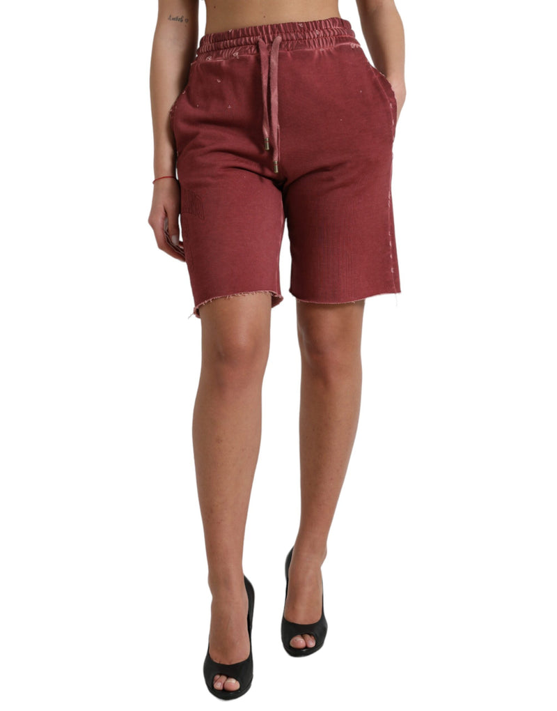 Maroon Cotton High Waist Sweatshorts Shorts-Dolce & Gabbana-LabelTerrace.com