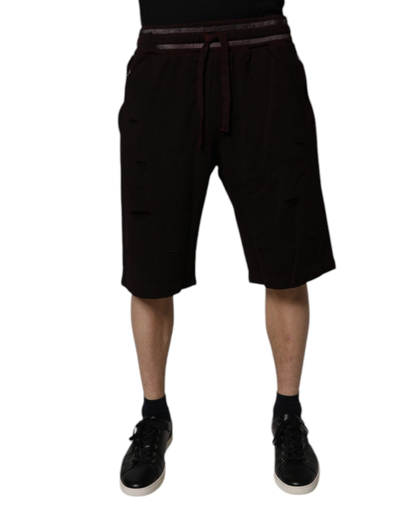 Maroon Cotton Logo Plaque Men Bermuda Shorts-Dolce & Gabbana-LabelTerrace.com
