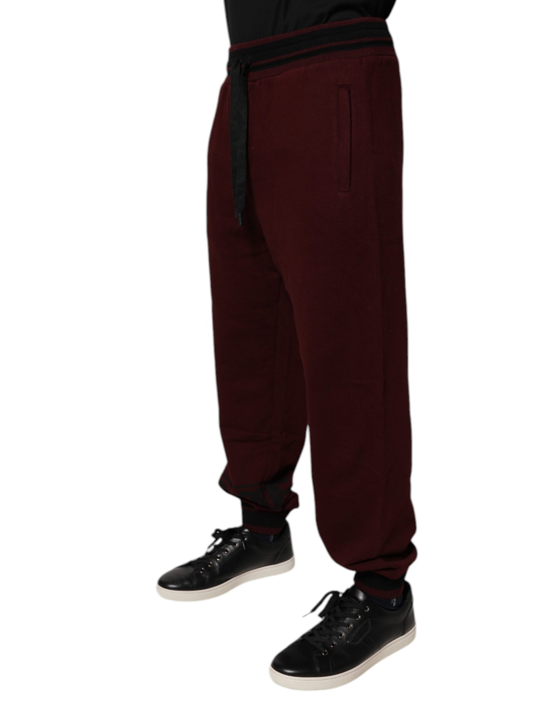 Maroon Cotton Men Jogger Sweatpants Pants-Dolce & Gabbana-LabelTerrace.com