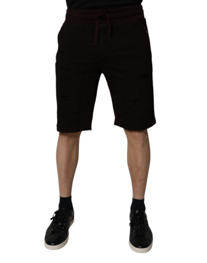 Maroon Cotton Sweatshorts Men Bermuda Shorts-Dolce & Gabbana-LabelTerrace.com