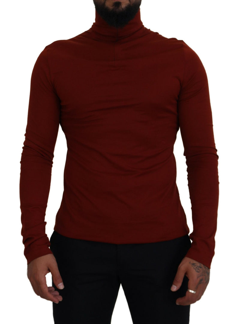 Maroon Cotton Turtle Neck Zip Sweater-Dolce & Gabbana-LabelTerrace.com