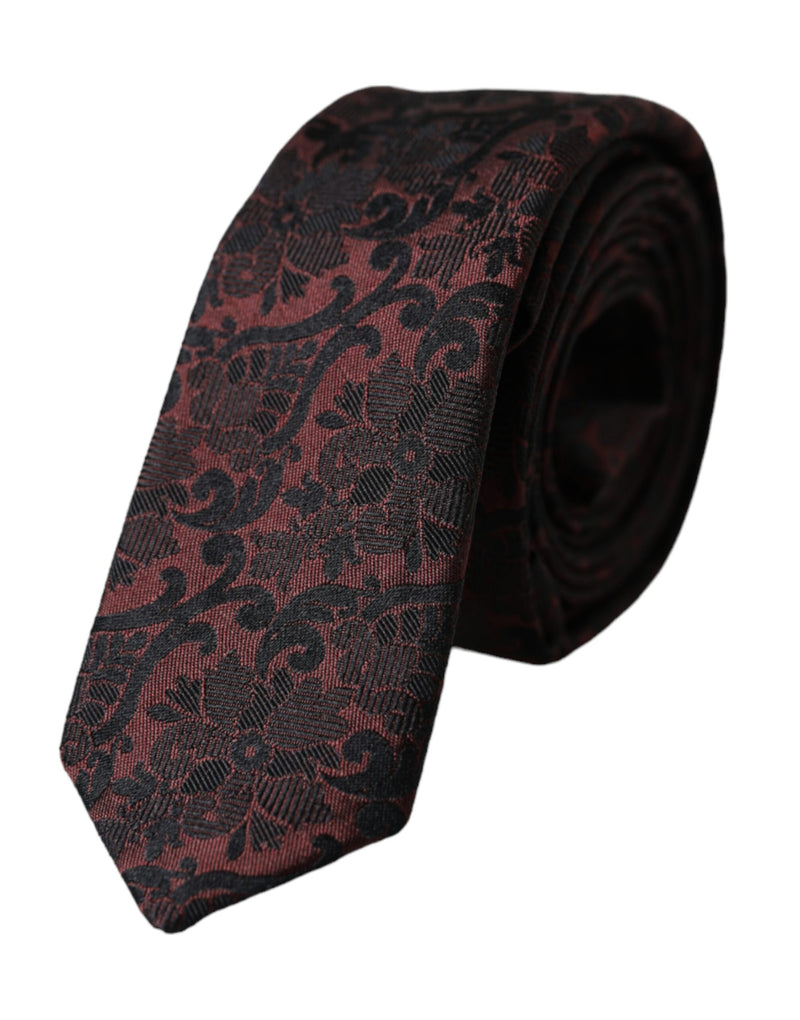 Maroon Floral Fantasy Silk Adjustable Men Tie-Dolce & Gabbana-LabelTerrace.com