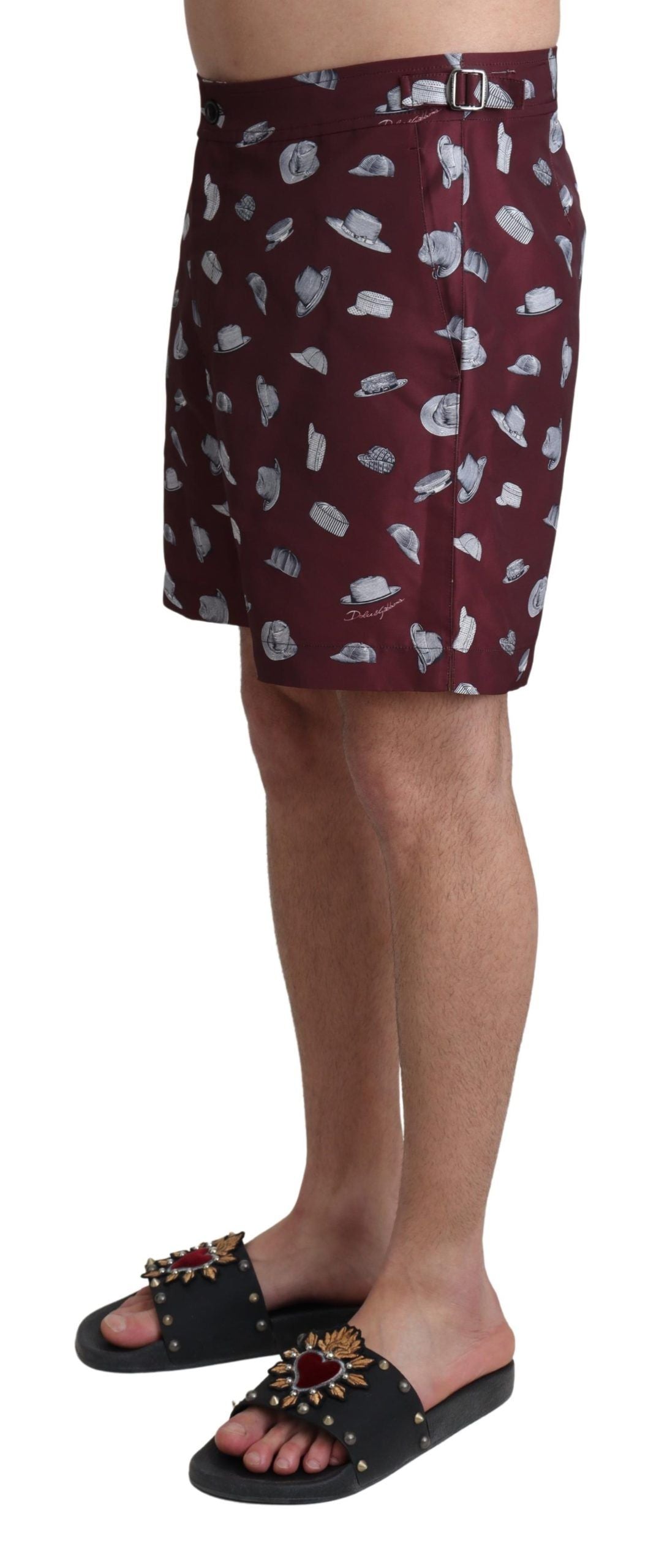 Maroon Hats Print Beachwear Shorts Swimwear-Dolce & Gabbana-LabelTerrace.com