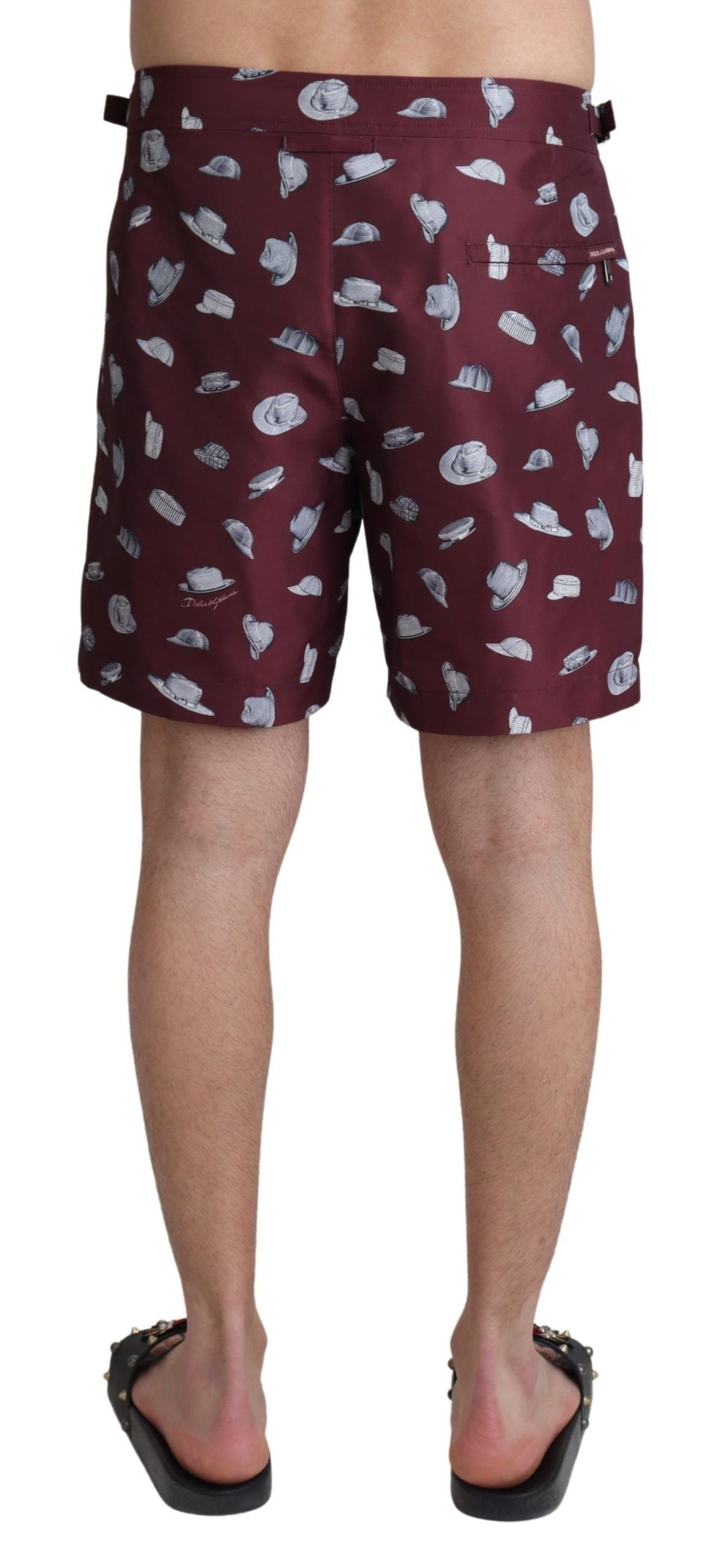 Maroon Hats Print Beachwear Shorts Swimwear-Dolce & Gabbana-LabelTerrace.com