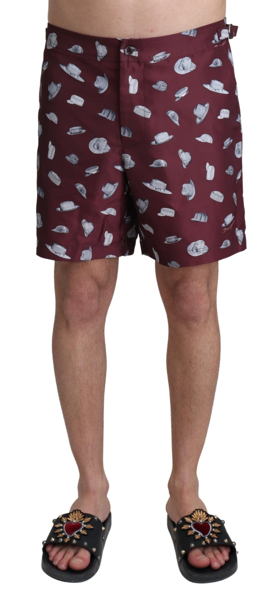 Maroon Hats Print Beachwear Shorts Swimwear-Dolce & Gabbana-LabelTerrace.com