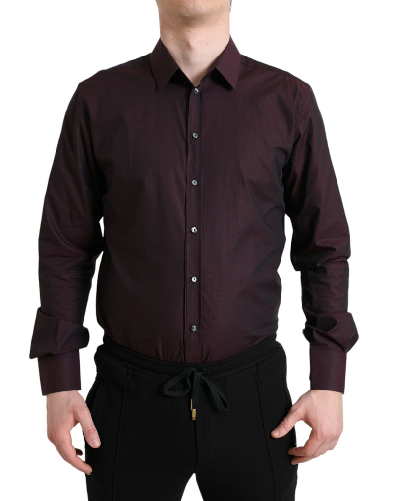 Maroon Jacquard Formal Dress MARTINI Shirt-Dolce & Gabbana-LabelTerrace.com
